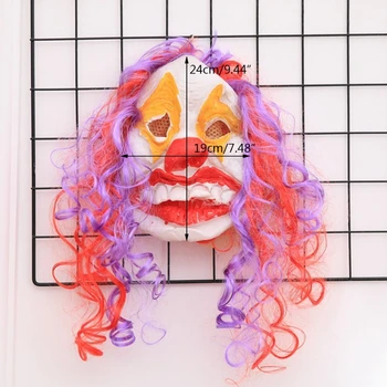

2020 New Halloween Cosplay Funny Clown Full Face Mask with Colorful Curly Wig Mesh Cap