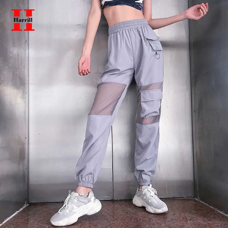 

Grey Patchwork Pencil Trouses Women Elastic Waist Straight Pants Women Pockets Design Spring Trouse Woman Streewear Loose Pant
