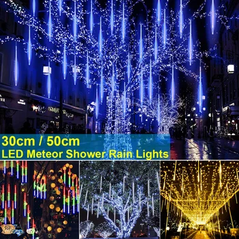 

1-4Pack LED Meteor Shower Rain Lights 30CM 50CM Waterproof LED 8 Tubes Falling String Lights Christmas Wedding Party Lighting