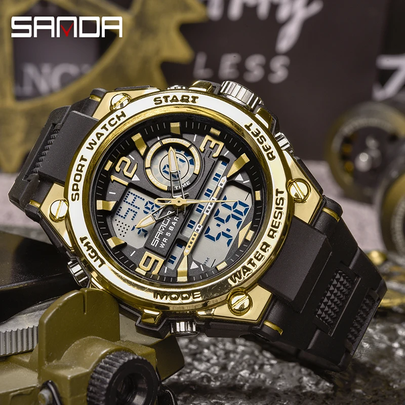 SANDA Brand G Style Men's Electronic Watch Dual Display Waterproof Sports Calendar Alarm Clock Reloj de hombre | Наручные часы