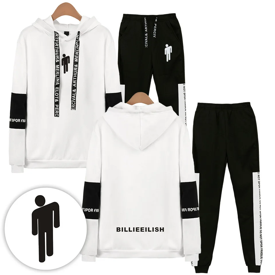 Модные Billie Eilish толстовки с капюшоном Для мужчин комплекты пальто флисовые толстовки спортивные свитера+ костюм со спортивными брюками осень пуловер с капюшоном