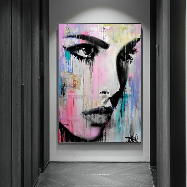 Graffiti Woman Face Canvas Painting Figure Printed Poster and Prints Wall Pictures For Woman Face Living Room Home Decorations lye1413-04
