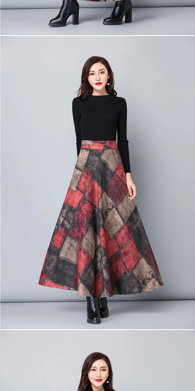 HAYBLST/брендовая юбка для женщин, новинка года, Осень-зима, большие размеры 3XL, шерстяная элегантная Корейская стильная модная одежда с принтом, высокая талия, длинная одежда