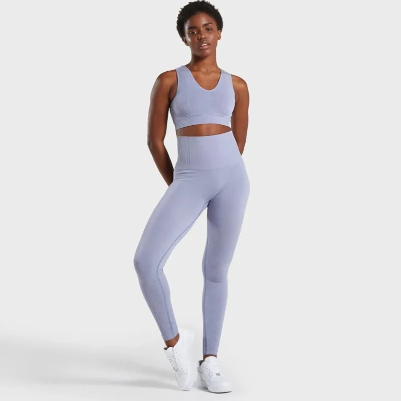 

Yoga sets women gym clothes seamless leggings set long sports bra for women gym 2 piece fitness sportwear workout clothes female