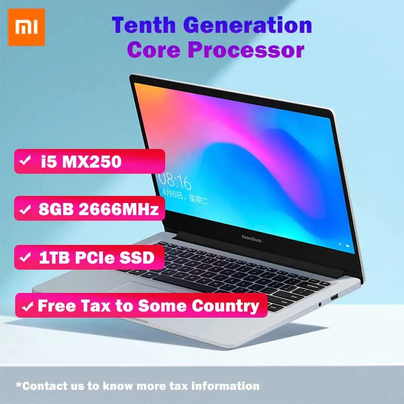 Оригинальный Xiaomi RedmiBook ноутбук 14 0 дюймов Enhanced i5 10210U MX250 8 Гб DDR4 1 ТБ/512 ГБ SSD Windows 10