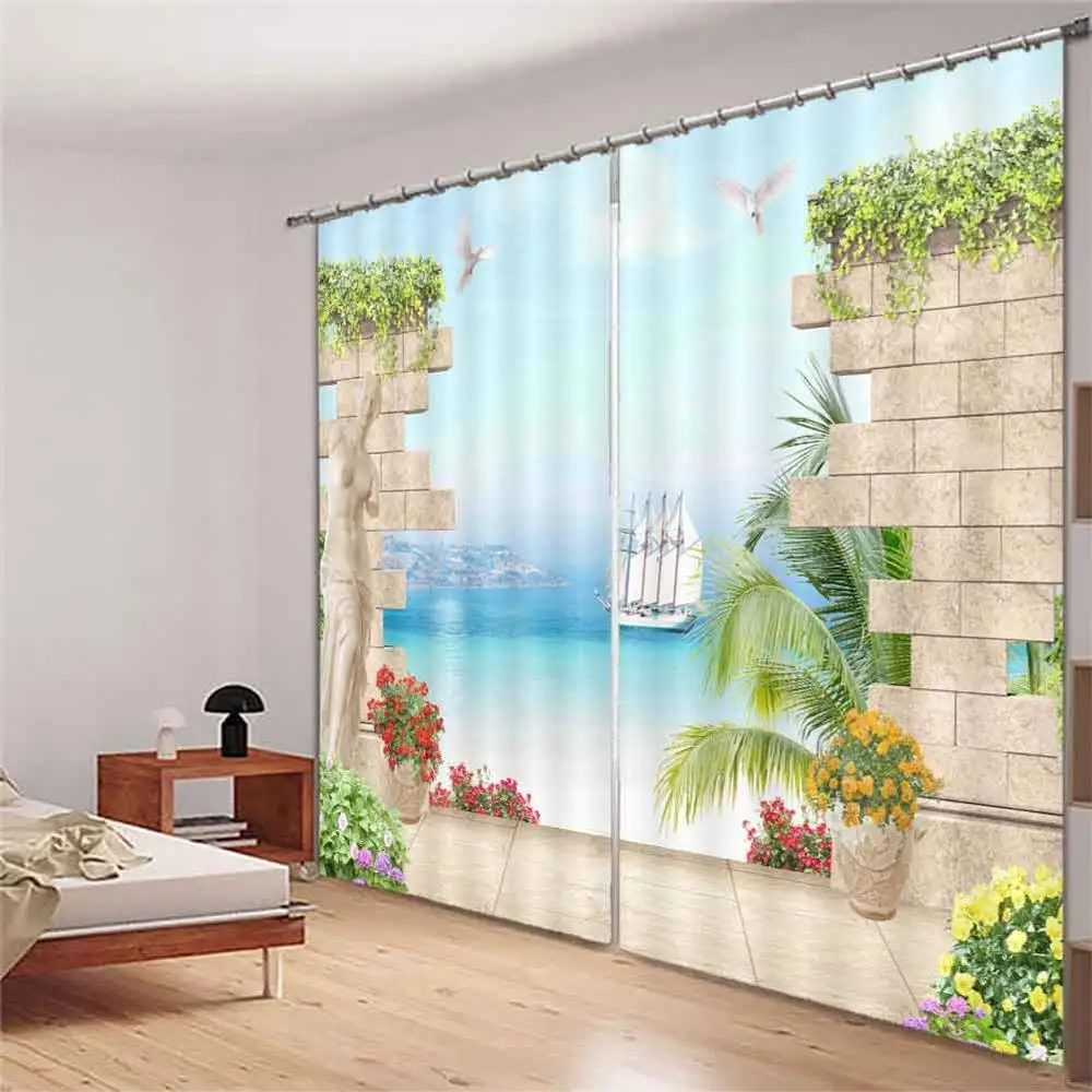 Пользовательские фото шторы парусник пейзаж Шторы для кухни гостиной спальни