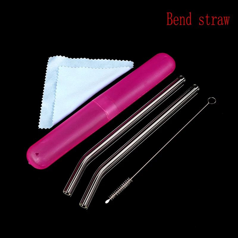 Glass straw set high borosilicate transparent glass straw straight tube elbow milk juice glass straw - Цвет: Bend straw