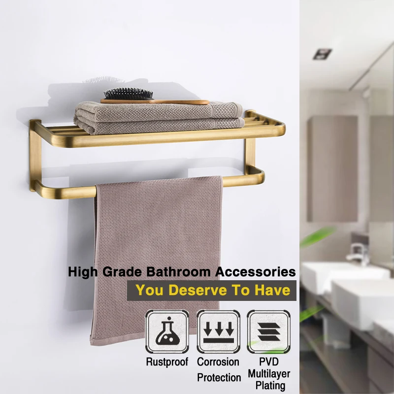 Bronze Bathroom Accessories Set Antique Double Towel Shelf Rail Toilet Brush Holder WC Paper Holders Robe Hook Ceramic Cup Rack
