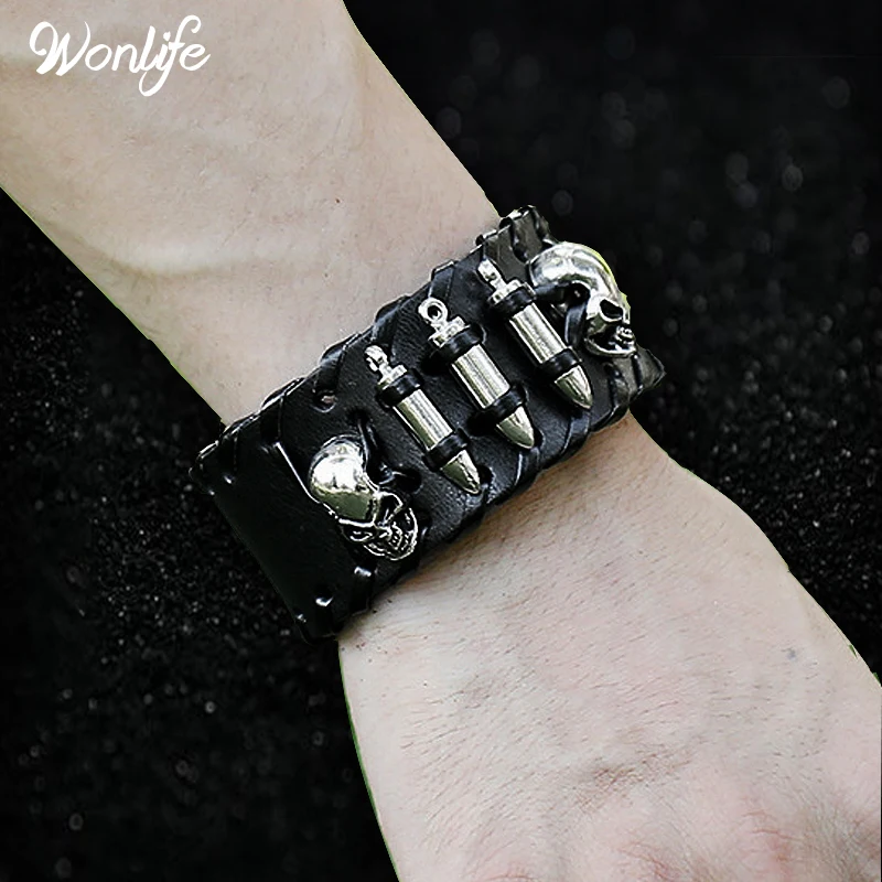 Кожаный браслет в форме пули стиле панк рок крутой Кафф|leather bangle|leather braceletbangle leather