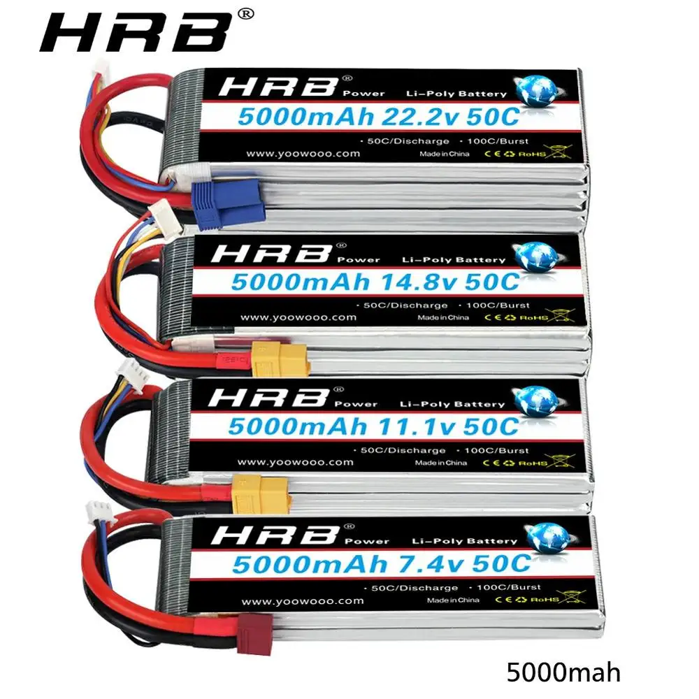 HRB FPV 450 500 7 4 V 11 1 14 8 18 5 22 2 5000mAh 50C 100C 2S 3S 4S 5S 6S LiPo батарея для Traxxas автомобильный