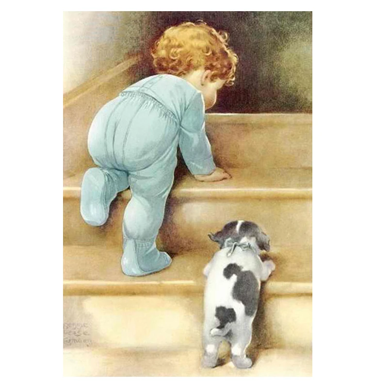 

DIY Diamond Painting Baby and Dog Diamond Embroidery Mosaic Portrait Full Round Rhinestones Pictures Home Decor Handmade Gifts
