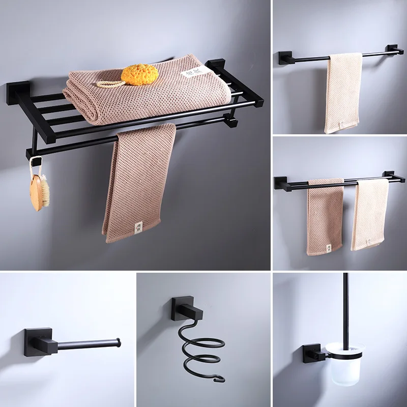

Bathroom set accessories Space aluminum bath towel rack bathroom hardware Black Pendant Set towel rack