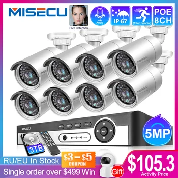 

MISECU H.265/H.264 48V 8 Channel POE IEE802.3af 4.0MP 4K Surveillance POE CCTV System Hi3516D OV4689 P2P HDMI Metal 36pc IR cctv