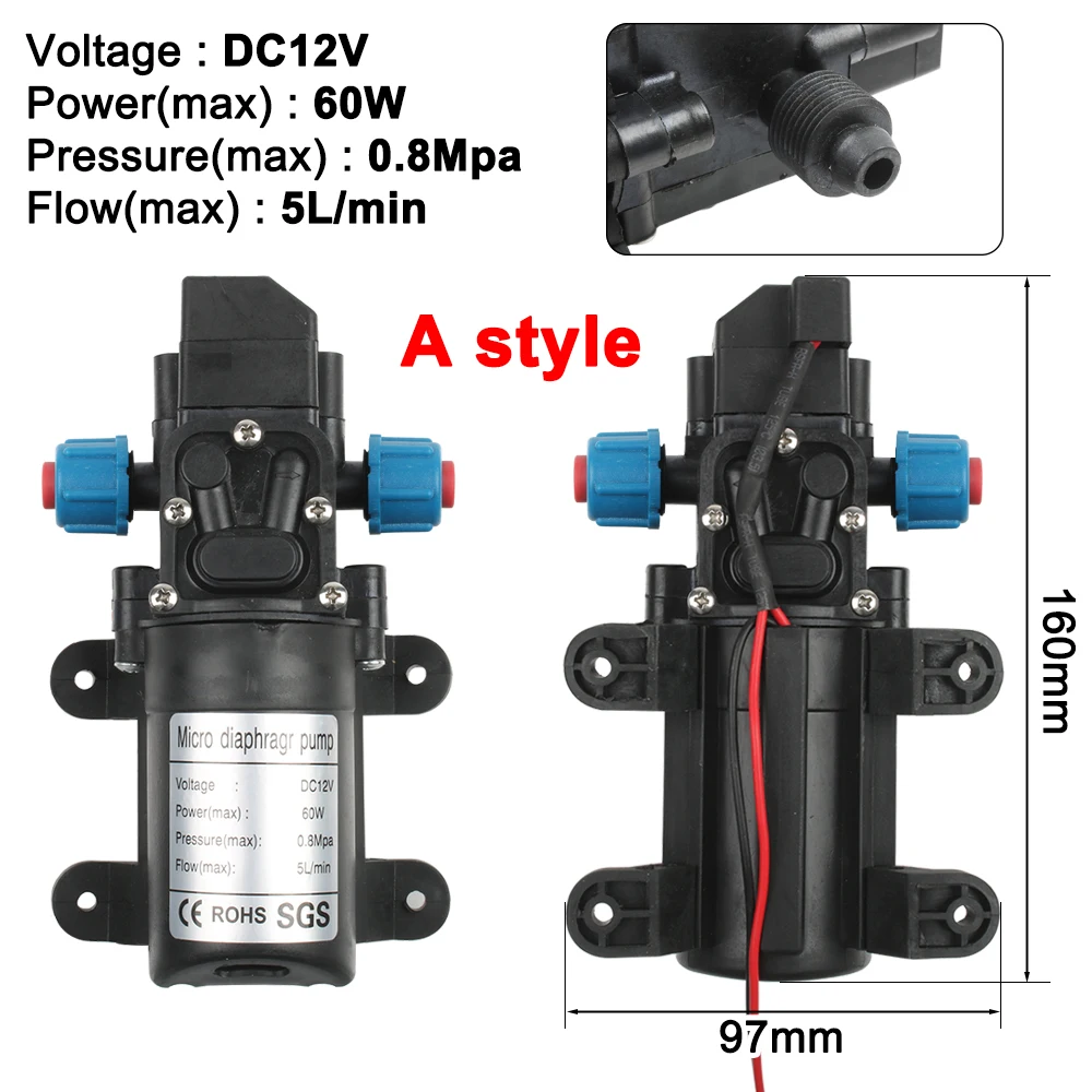 DC12V 60 Вт микро электрический мембранный Водяной насос автоматический переключатель высокого давления автомойка Спрей Водяной насос 5л/мин