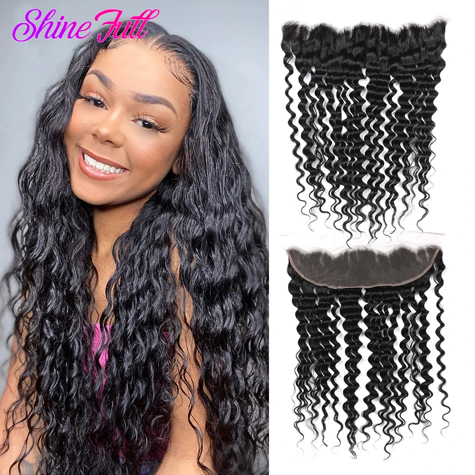 

ShineFull Deep Wave Frontal Closures Only 13x4 Hd Lace Closure Virgin Hair 8 To 22 Inch Natural Black Peruvian Hair Pre plucked