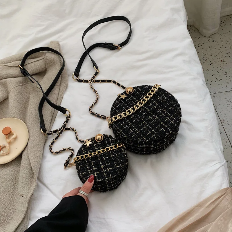 

Popular Bag Women's 2020 New Style Fashion Korean-style Versatile Shoulder Bag CHIC Chain Fashion Woolen Cloth Small round Bag