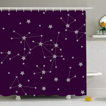 

Shower Curtain Set with Hooks 60x72 Artistic White Stars Cloth Space Silver Design Gift Repetition Purple Abstract Textures Sign