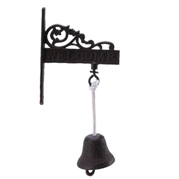 

Cast Iron Wall Bell Rustic Style Manually Shaking Wall Hanging Doorbell Outdoor Wall Mounted Bell for Garden Patio