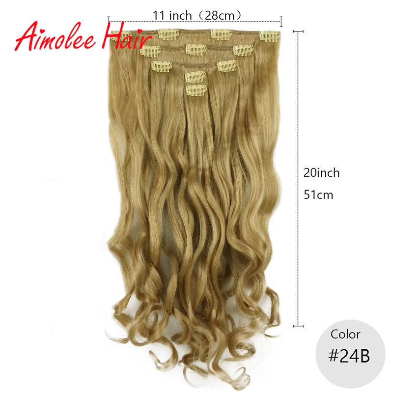 20inch Long Wavy Hair Extension Synthetic 5 pcs/set 11 Clips In Hair Extensions Blonde Red Highlight Heat Resistant Hairpiece