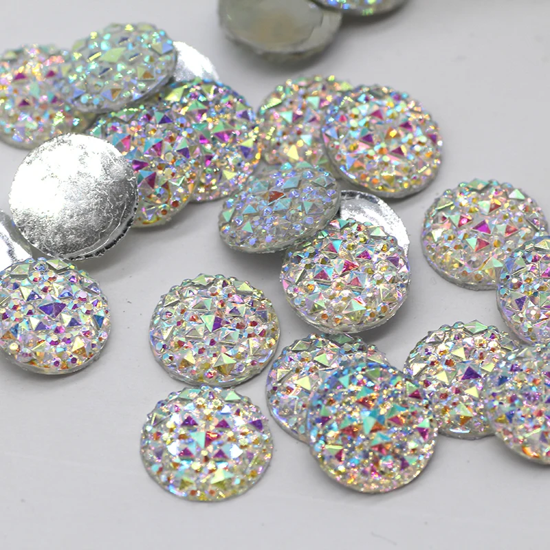 14mm 50pcs Round Shape Crystal Ab Rhinestones Glue On Flatback Silver