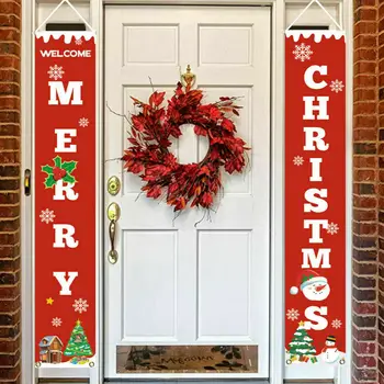 

Merry Christmas Banner Door Curtain Xmas Tree Welcome Home Hanging Decoration