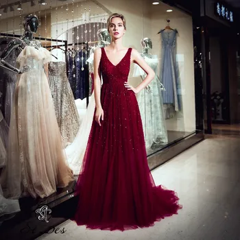 

NEW 2020 St.Des A-line V-Neck Wine Beading Sleeveless Russian Designer Beauty Queen Floor Length Evening Dress Party Dress