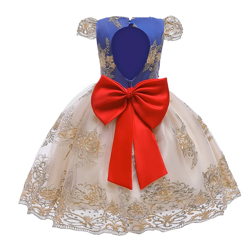 Летнее милое платье для девочек 3-12 лет; платья принцессы; свадебное платье с золотой линией и вышитыми цветами; торжественное платье для дня рождения для девочек