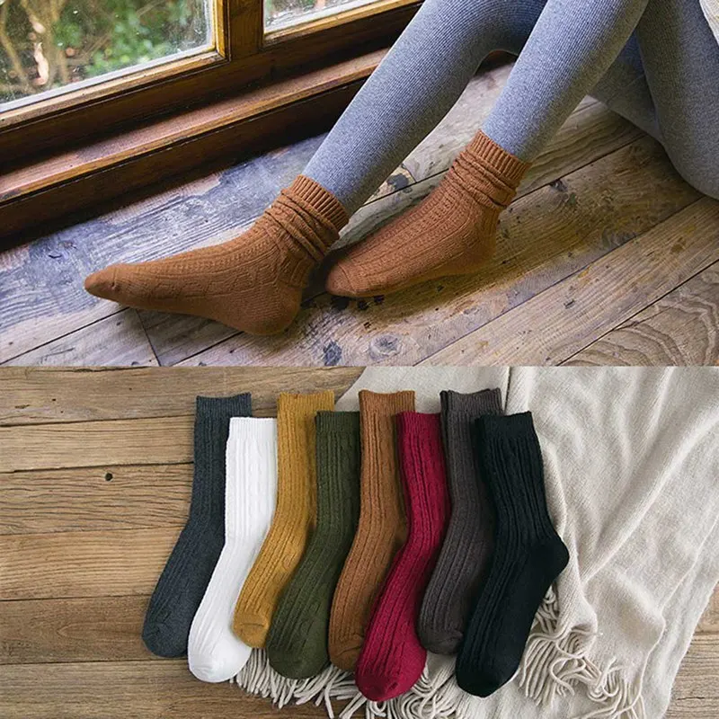 Новые женские носки, женские кашемировые крученые вертикальные полосы, одноцветные модные ворсовые Носки