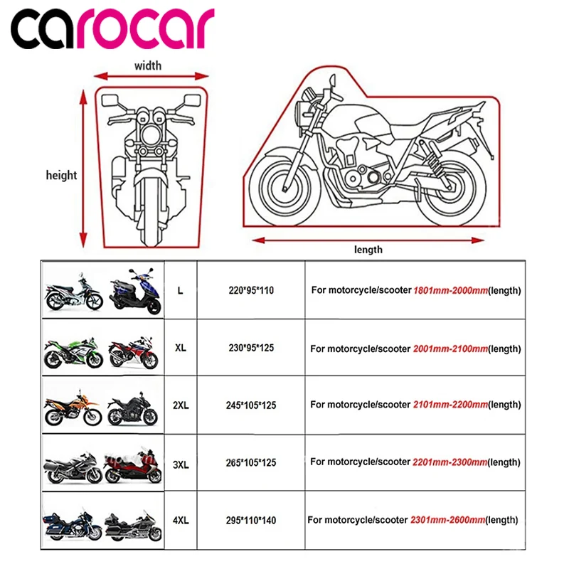 Carocar мотоциклетный чехол для велосипеда всесезонный Водонепроницаемый Пылезащитный УФ защитный наружный внутренний мото скутер мотоциклетный дождевик