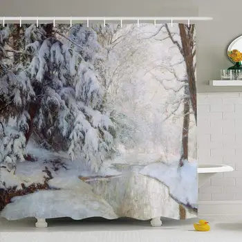 

Shower Curtain Set with Hooks 66x72 Silent Gray History Atmospheric Weather Fine Dawn Plants Partially by to Walter Launt Space