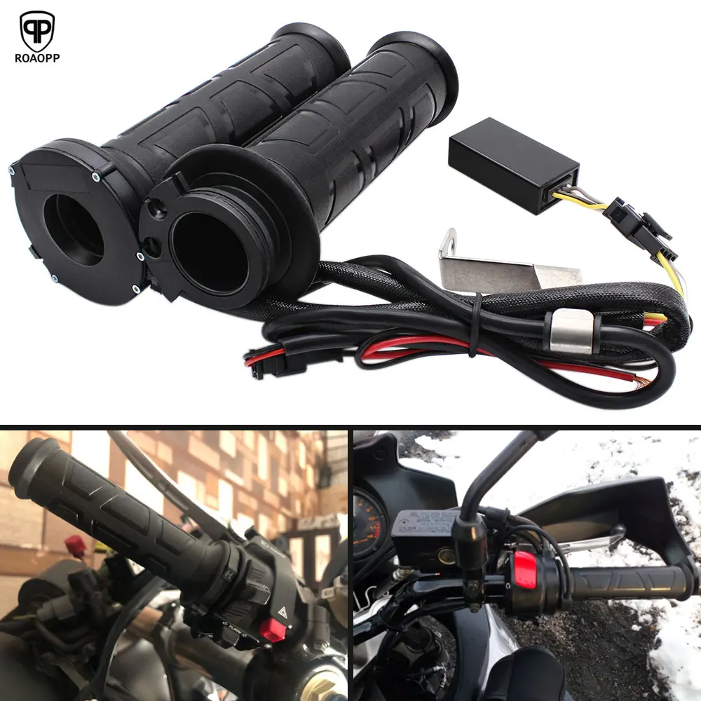 ROAOPP AUTO Black 7/8 Motos Motorcycle Handlebar Electric Hot Heated Grips Handle Handlebar Warmer Manillar Motocicleta