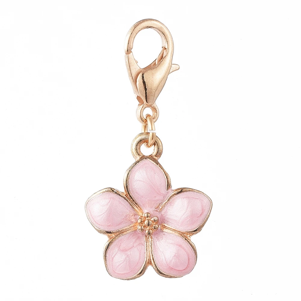 100Pcs Gold Plated Metal Enamel Flower Pendants Charms With Lobster Clasp For Keychain Necklace Earring Dangle Jewelry Making