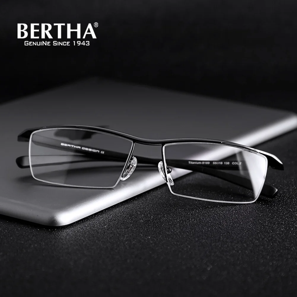 

BERTHA Pure Titanium Half Glasses Frame Men Business Eyewear Optical Prescription Glasses Superlight Unbreakable Frame J8189