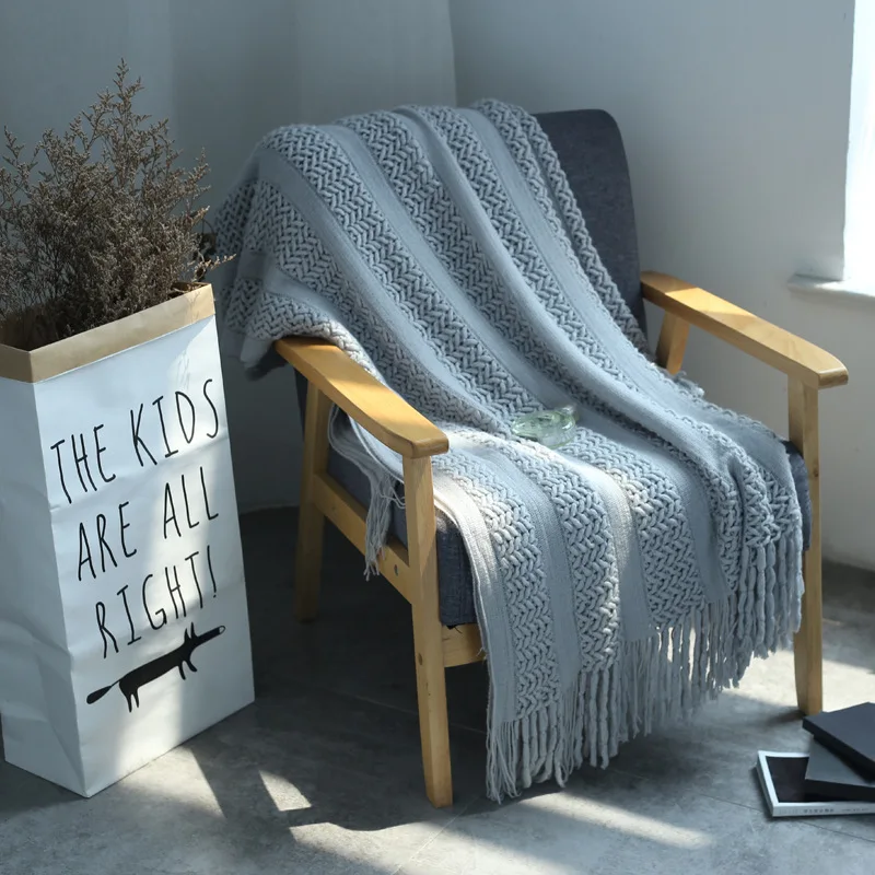

American blanket wool woven mesh tassel sofa blanket air conditioning blanket