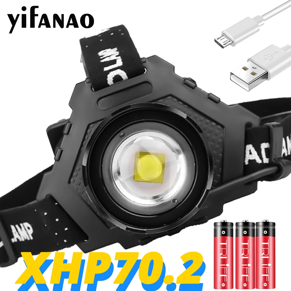Очень яркий фонарь XHP70 Светодиодная лампа Водонепроницаемая 6200LM USB перезаряжаемая XHP50 Lanterna power Bank 18650 Головной фонарь