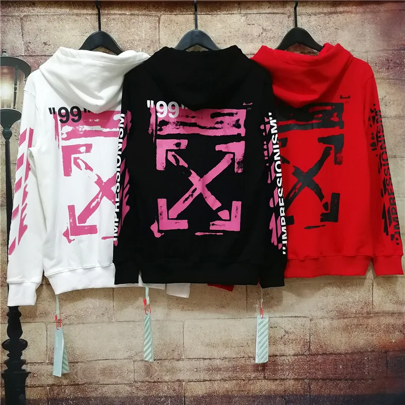 19SS OFF-WHITE OW 99 рендеринг розовый граффити с капюшоном мужская Толстовка