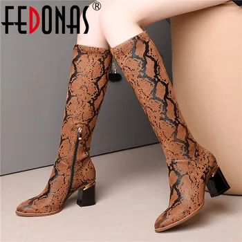 

FEDONAS Animal Prints Synthetic Leather Women Big Size Knee High Boots Winter Newest High Heels Dancing Shoes Woman Riding Boots
