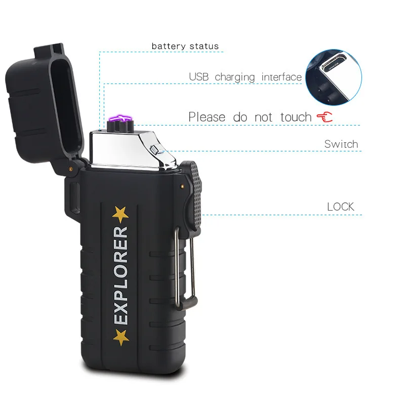 

usb lighter Windproof waterproof lighter Outdoor portable The New Waterproof double arc charging lighter juul flame lighter