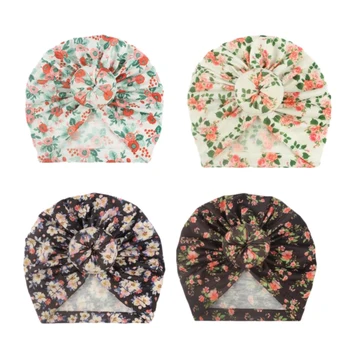 

4 Pcs New Floral Baby Hat Baby Turban Beanie Hats Toddler Photography Props Newborn Beanie Cap Infant Accessories