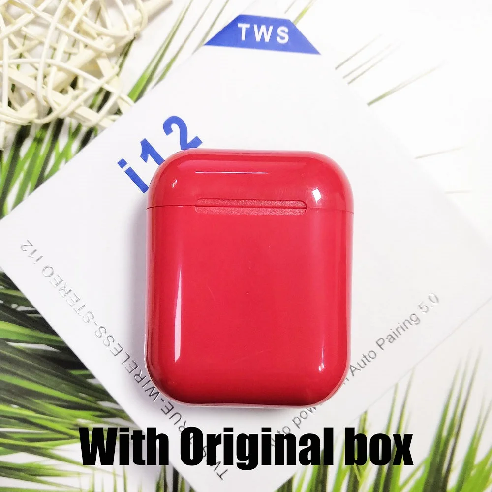 i12B red with box Горячая Распродажа i12 tws Bluetooth наушники с сенсорным управлением беспроводные гарнитуры истинные беспроводные стерео наушники для airdots ушные наушники для телефонов - Цвет: i12B red with box
