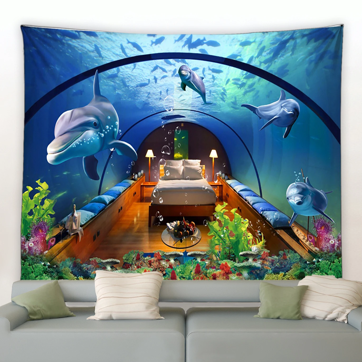 

Dolphin Big Tapestry Beautiful Ocean Landscape Wall Hanging Hippie Tapestries Boho Yoga Picnic Mat Beach Towel Carpet Blanket