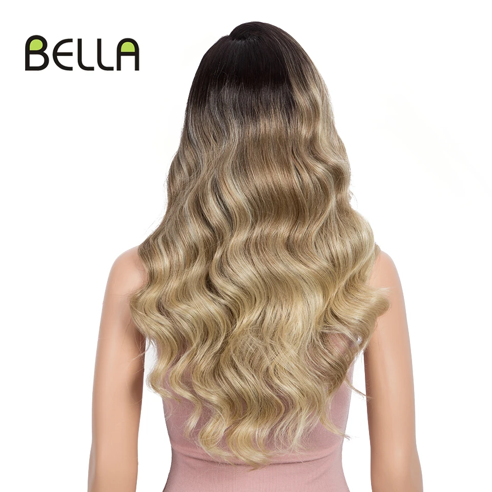 

Bella Lace Front Wig Blonde Blue Omber Mixed Brown Gold Synthetic Lace Front Wig Side Part Nature Wave Wig 23 Inch Cosplay Hair
