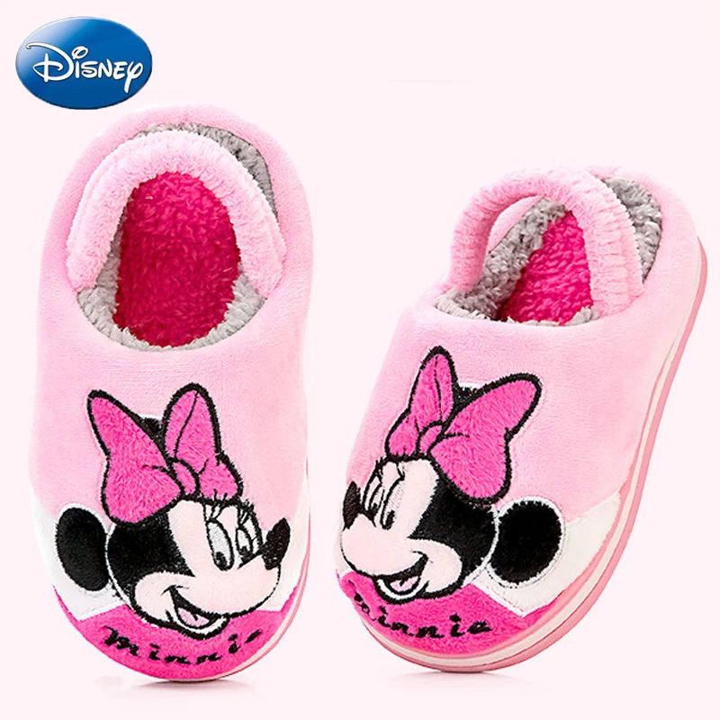 Disney/хлопковые тапочки для мальчиков и девочек; зимняя нескользящая обувь с Микки и Минни; милые домашние тапочки из хлопка с мягкой подошвой для родителей и детей