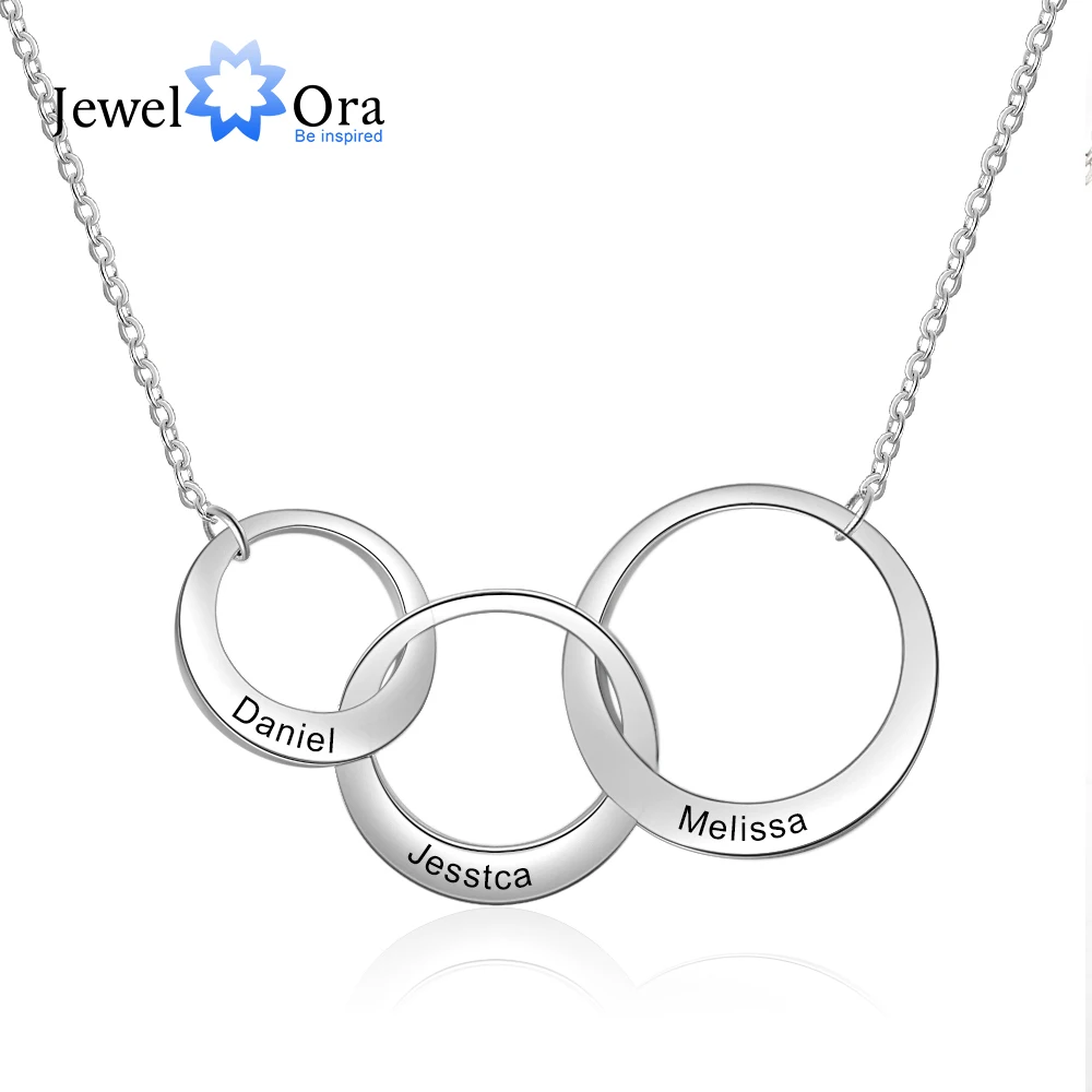 Personalized Intertwined Circle Necklace with 3 Names Customized Family Friendship Engraved Jewelry (JewelOra NE103419) | Украшения и