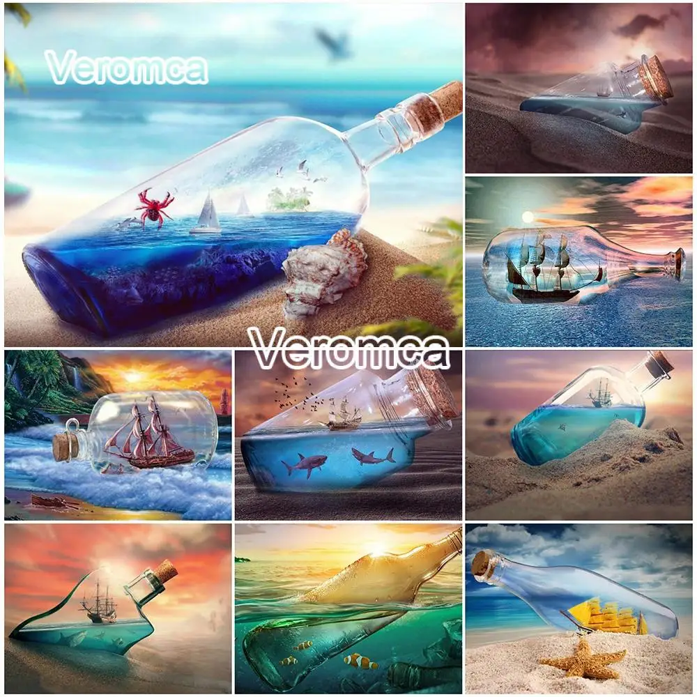 5D Full Drill Diamond Painting Drifting Bottle Beach Landscape Embroidery Sunset Sailboat Diy Home Wall Decoration | Дом и сад