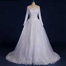 Настоящий длинный рукав в арабском стиле Свадебные платья с кружевной аппликацией предложение плеча принцесса Высокое качество невесты платье vestido de noiva