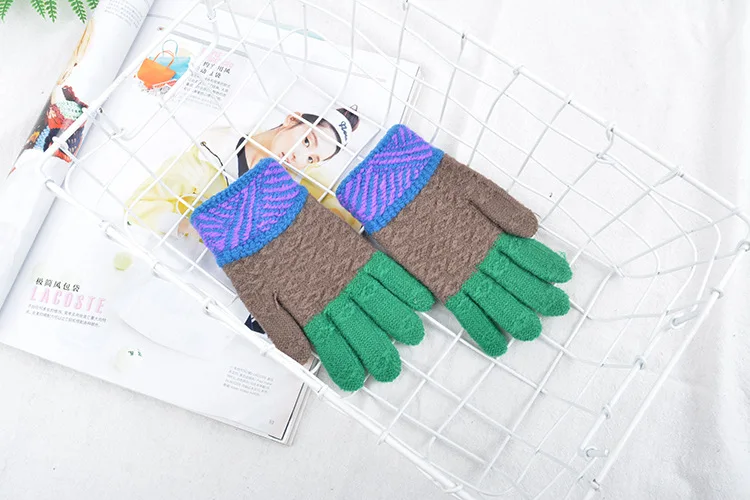 AHB/разноцветные зимние детские перчатки для мальчиков и девочек, От 7 до 12 лет, теплые вязаные перчатки для детей, модные варежки - Цвет: 5