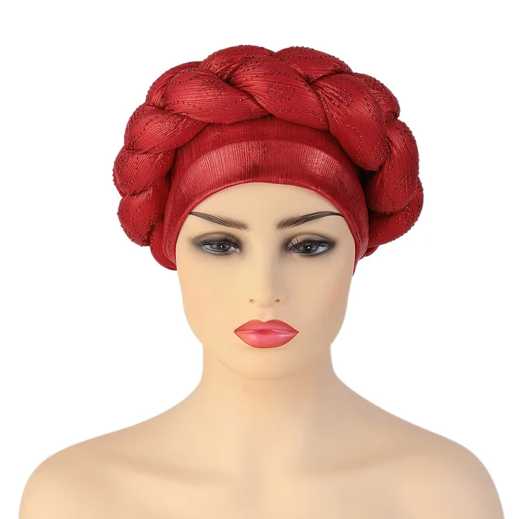 BUSHRA African Turban Cap Braided Aso Oke Gele Head Wrap Already Made Auto Headtie Nigerian Female Ready To Wear Hair Bonnet