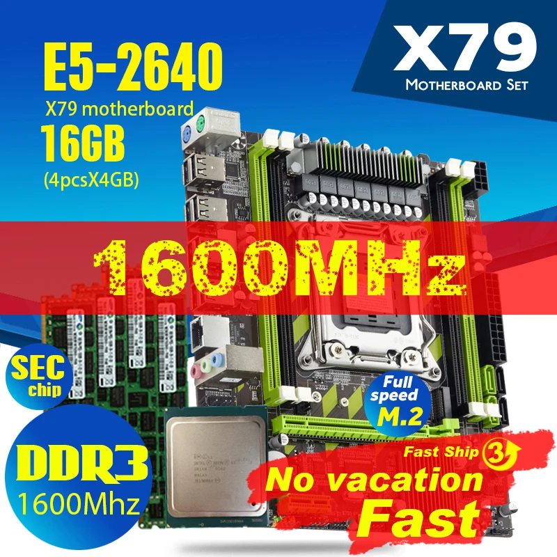 Xeon-Conjunto de placa base E5 2640 CPU E5-2640 X79, Combos LGA2011, 4 Uds. X 4GB = 16GB de memoria, DDR3 RAM, PC3, 12800R, 1600Mhz