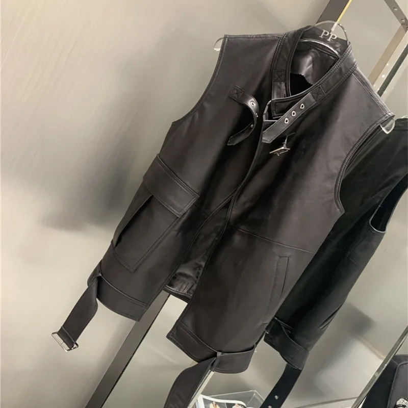

2020 New Arrival Real Leather Sheepskin Vest Womens Classical Designs Solid Pockets Sleeveless Coat All Match